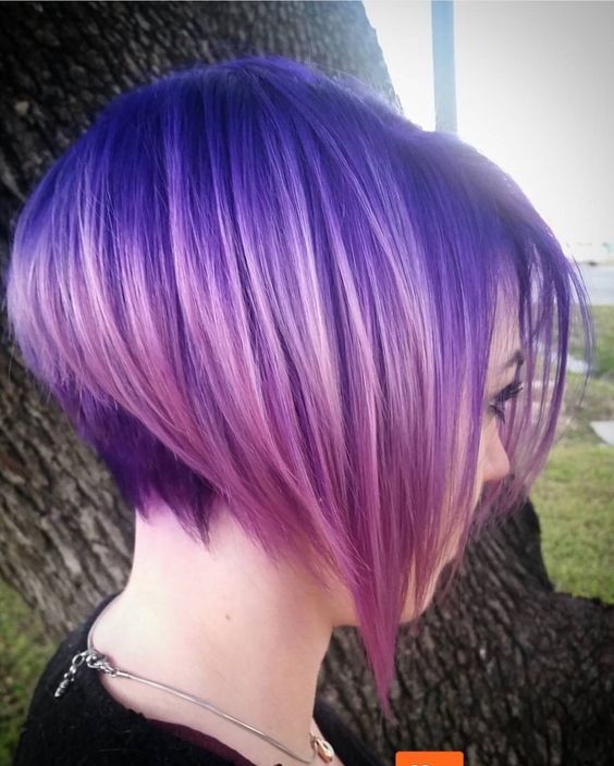 Elevated Short Bob Haircut - Gorgeous Purple Ombre Design - Straight Lob Hair Style