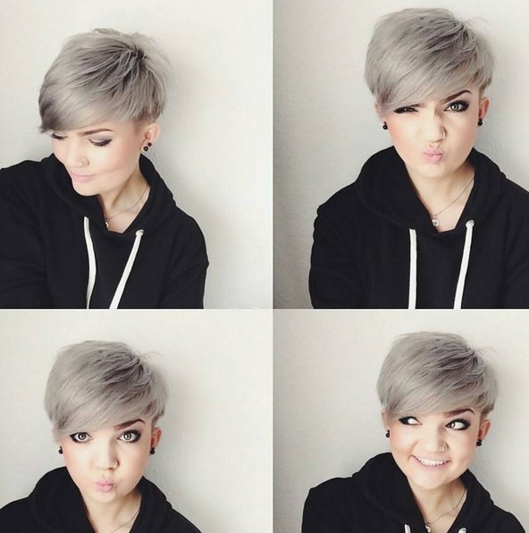 Grey, Layered Pixie Cut - Short Hairstyles for Round Face Shape