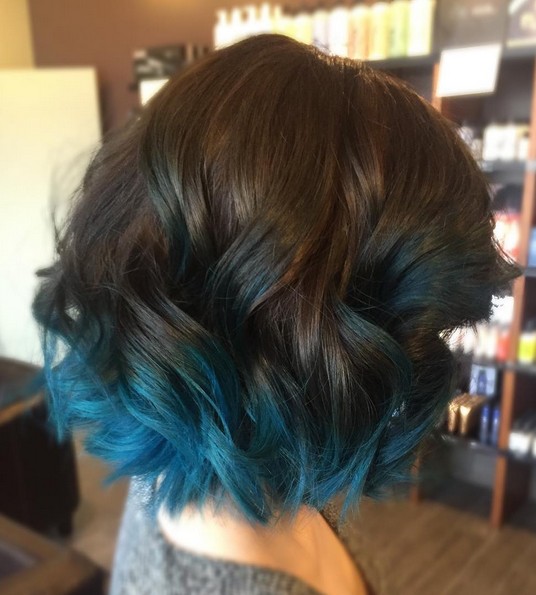 Medium, Curly Lob Hair Styles - Aquamarine Ombre for Short Hair