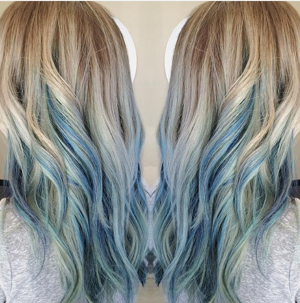 Medium, Long Layered Hairstyles for Thick Hair - Blue Ombre Hair