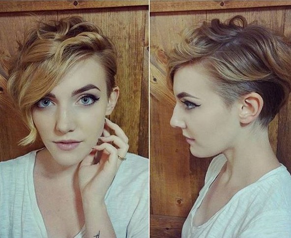 Pretty Shaved Wavy Cut - Ombre Pixie Hairstyle with Side Long Bangs