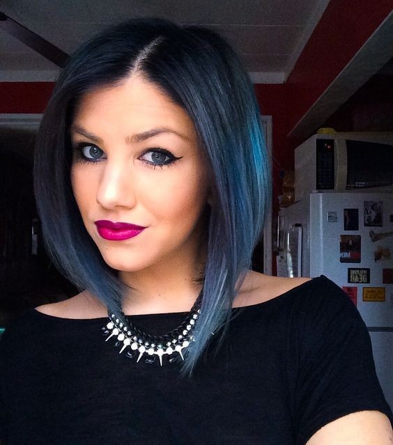 Straight Long Bob Haircut for Women and Girls -Pravana blue - blue hair - colored ombre