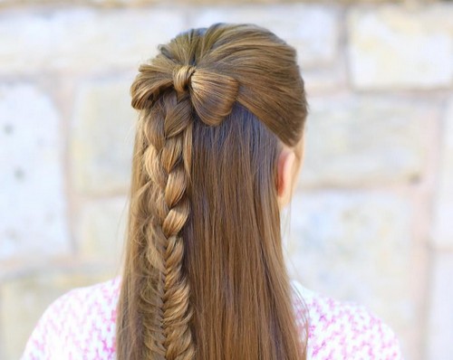 Straight Long Hair Style with French Braid