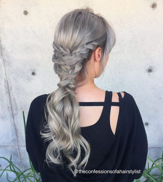 Sweet and simple silver braided pony - Balayage Hairstyle