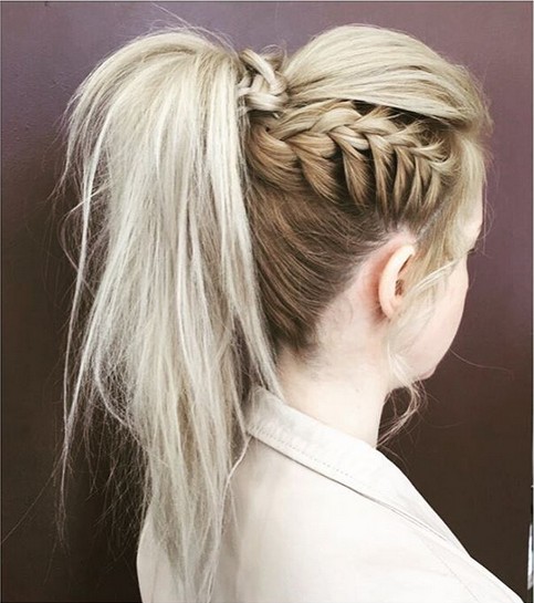 Textured, High Pony Tail Style with Side Braid