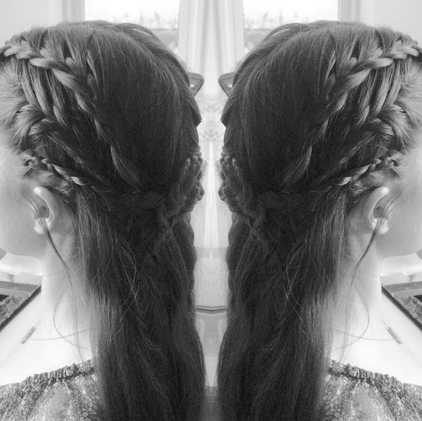 waterfall braid with a french fishtail and made a braided barrette in the back