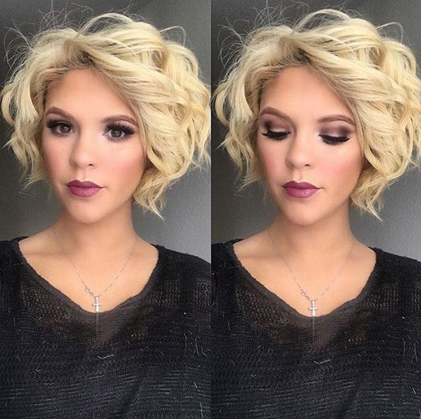Blonde Bob Hairstyle with Curls - Short Haircuts for Heart Face Shape