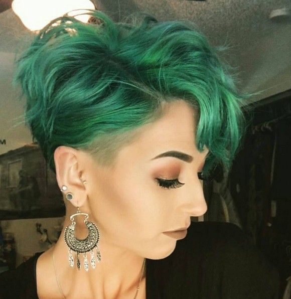 Curly Pixie Hairstyle for Bangs - Stylish Short Haircuts with Green Hair