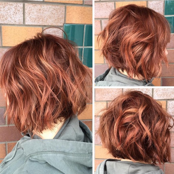 Red color and a textured bob haircut - Short hairstyles for thick hair
