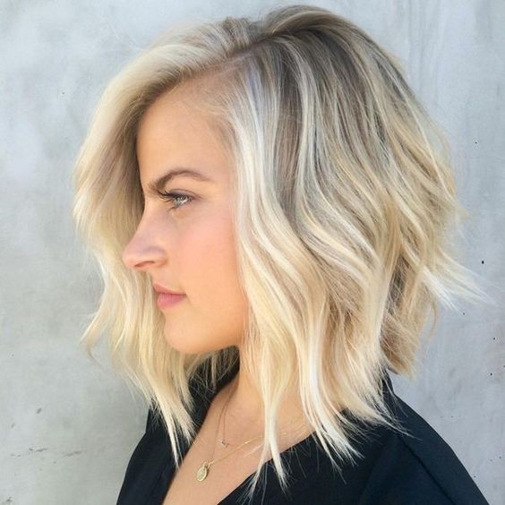 Angled Blonde Lob Hairstyle for Thin Hair
