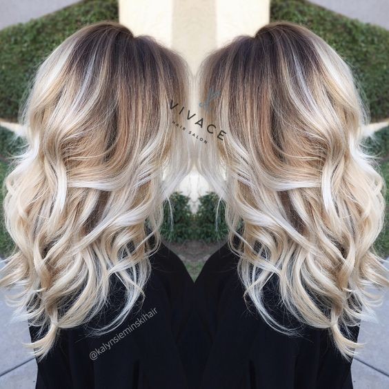 Blonde Balayage Highlights with Curly Long Hair