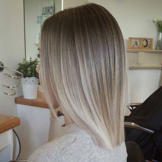 Blunt, Straight Lob Hair Styles - Ash Blonde Balayage Ombre Hairstyle