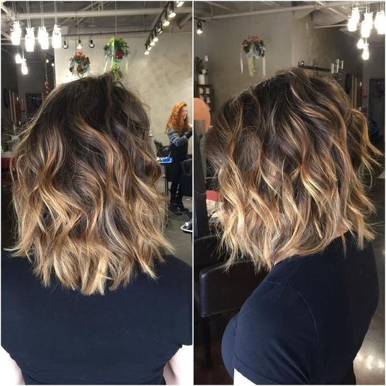Brown Balayage Ombré Hairstyles with Curly Hair - Shoulder Length Haircut Ideas 2017