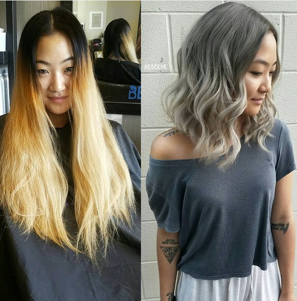 Charcoal Brown, Beige Ash Blonde balayage ombre - Stylish Medium Hairstyle