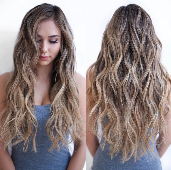 Cute, Layered Long Wavy Hairstyles - Balayage Highlights