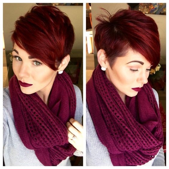 Cute Pixie Cut and Mahogany Hair - Short Hairstyles with Side Swept Bangs