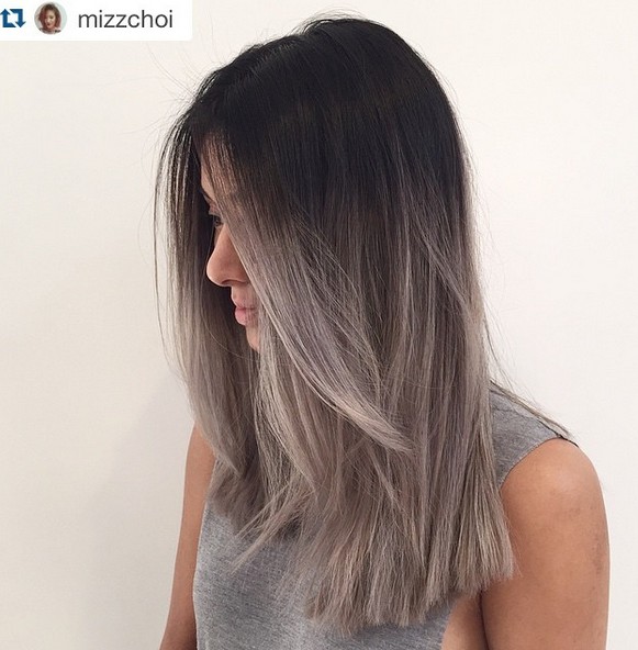 Grey Ombre - Blunt Medium Straight Haircut