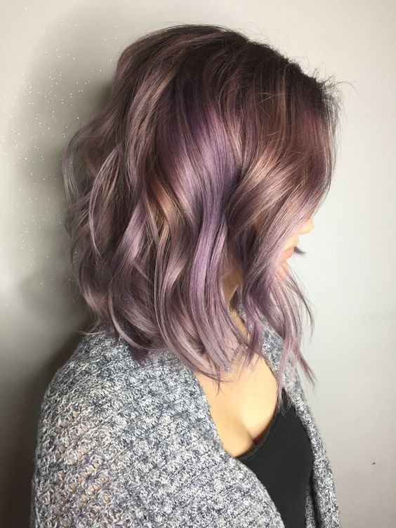 Medium Curly Hairstyle with Smokey Lavender Hair Color - Medium Haircuts for Women 2017