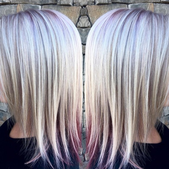 Platinum Blonde and Red - Balayage Hairstyles with Medium Straight Hair