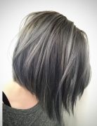 Short Straight Bob Cut - Balayage Hairstyle - Light Blue Denim Silver
