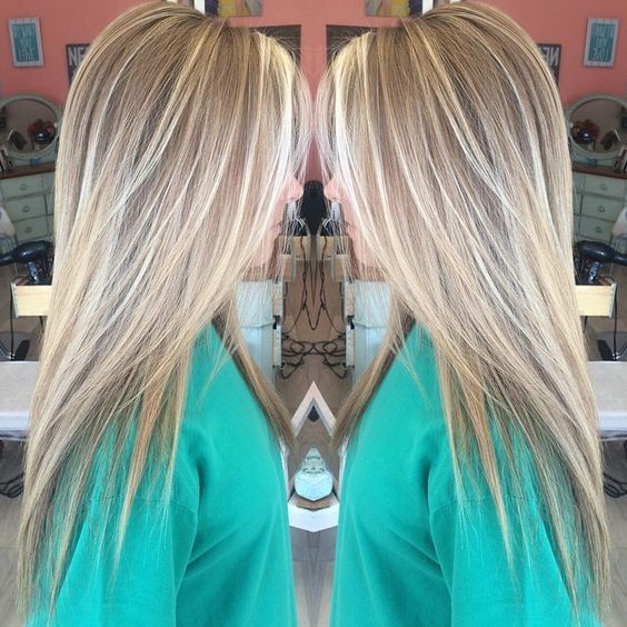 Straight Long Haircut with Layers - Balayage Highlights with Brown, Blonde