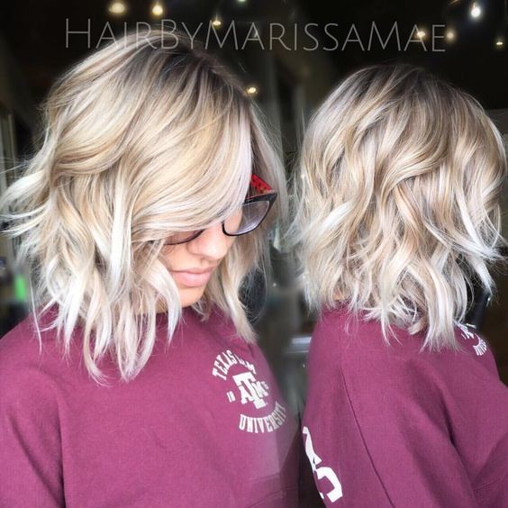 Messy, Wavy Lob Hair Styles with Platinum Blonde Hair