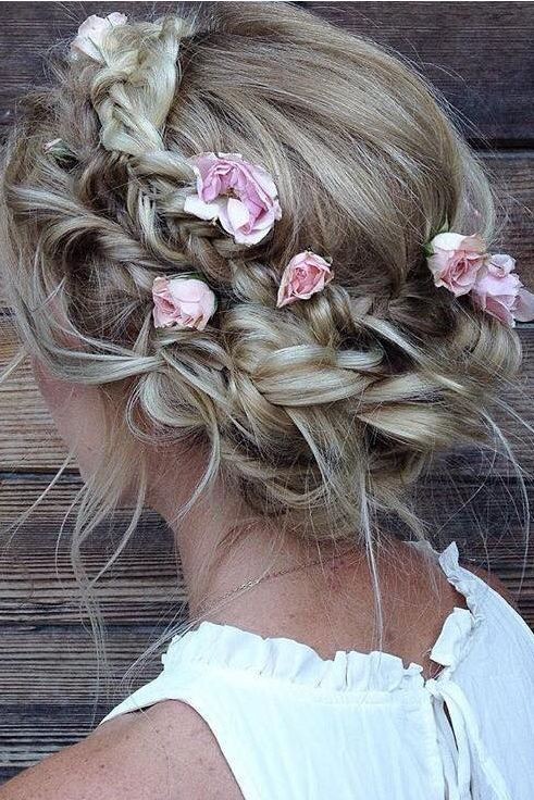Perfect boho updo with flowers - Messy Braid Updo Hairstyle 2016- 2017