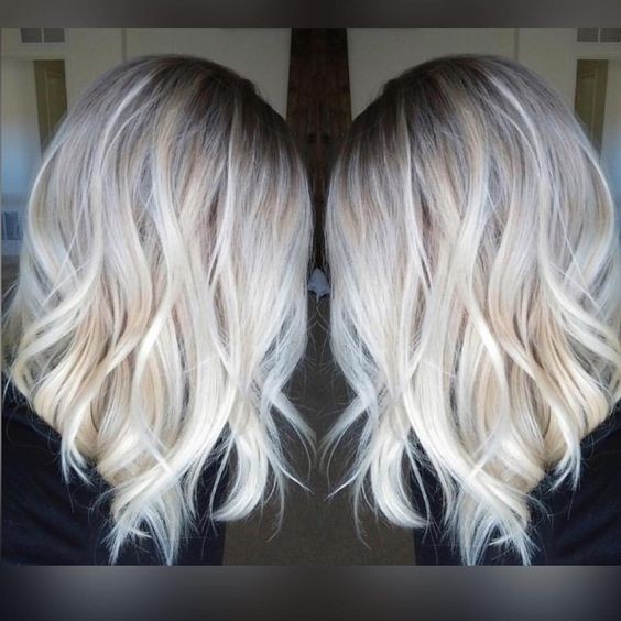 Pretty Everyday Hairstyle for Shoulder Length Hair - Platinum Blonde Balayage, Ombre Hairstyles