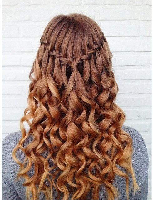 Simple Waterfall Braid with Curly Long Hair