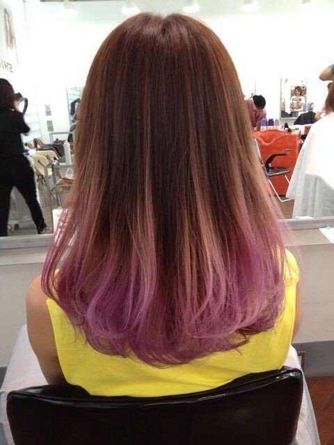 Brown and Faded Pastel Purple Dip Dye Hair