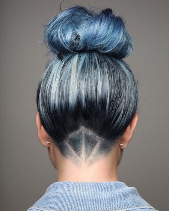 Hair Undercut with Bun Updos - Stylish Blue Hair Color Designs 2017