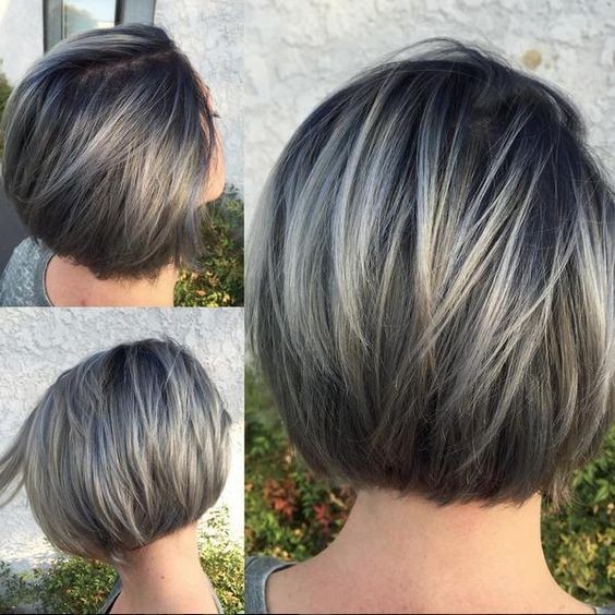 Gorgeous Gray Short Bob Haircut with Straight Hair - Balayage Short Hairstyles for Women and Girls