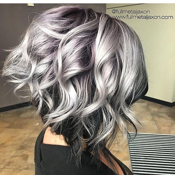 Hottest Curly Lob Hairstyle - Silver to black hair color - Messy Shoulder Length Hairstyles