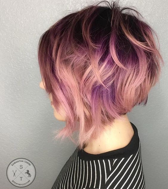 Asymmetrical Short Haircut for Women Thick Hair - Rose Gold Hair Color Ideas