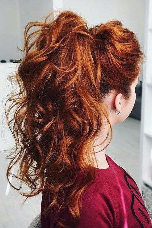 Ponytail Hairstyles with Curly Long Hair - Winter Hair Color Ideas