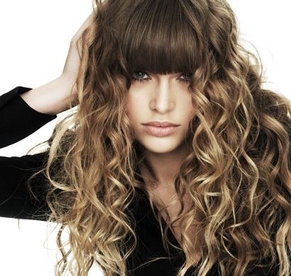 Curly Long Hairstyle with Blunt Bangs